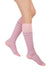 Lady wearing her Rejuva Pink and Purple Compression Socks.