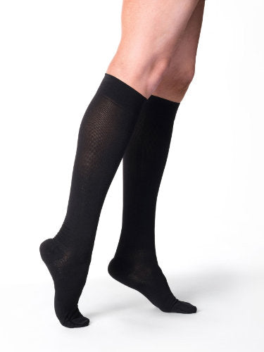 Sigvaris 232C Cotton for Women Closed Toe Knee High Compression Stockings Color Black
