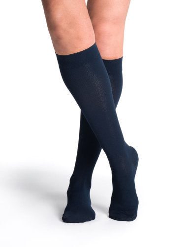Sigvaris 232C Cotton for Women Closed Toe Knee High Compression Stockings Color Navy