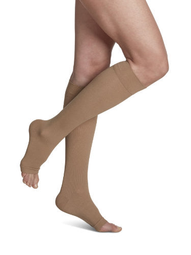 Sigvaris 233CO Cotton, Knee High Compression Socks with Open Toe | Unisex Stocking | Compression Care Center