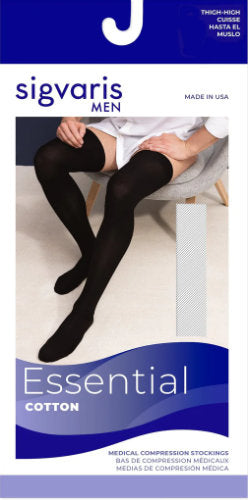 Sigvaris 232N Men's Cotton Closed Toe Thigh High Compression Stockings with Silicone Band Packaging