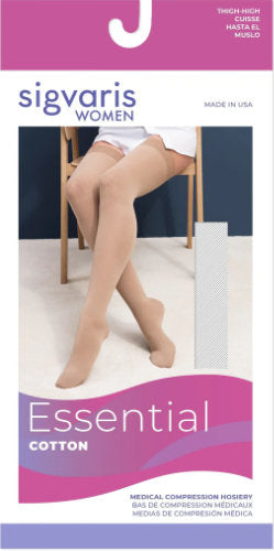 Sigvaris Women's Cotton Closed Toe Thigh High 30-40 mmHg Packaging