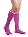 Man wearing his new Sigvaris 432C Motion Flow Tech 20-30 mmHg compression socks in the color orchid