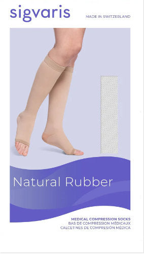 Sigvaris 503C Natural Rubber Open Toe Knee High Compression Socks Packaging