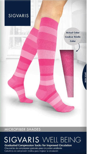 Sigvaris Microfiber Shades Women's Stripe Socks, Color Pink Packaging