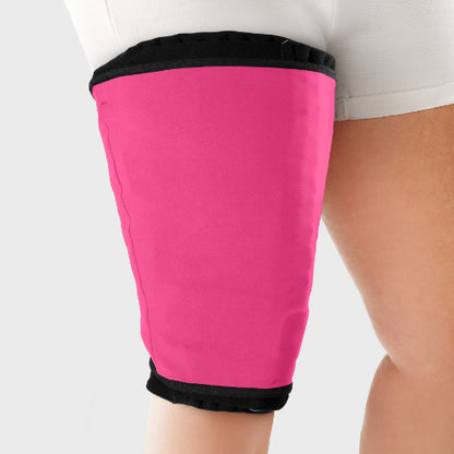 Person wearing the raspberry Solaris Tribute Sleep Sleeve Knee to Thigh Wrap.