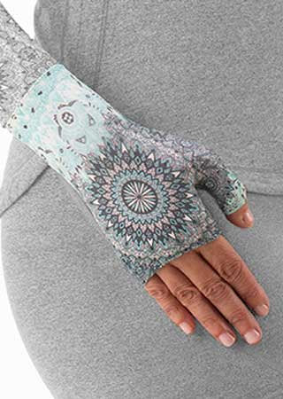 Juzo Soft Gauntlet with Thumb Stub in the TEAL STARBURST Print