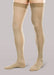 Guy wearing his Therafirm Ease Opaque khaki thigh high compression stockings in a 20-30 mmHg compression level