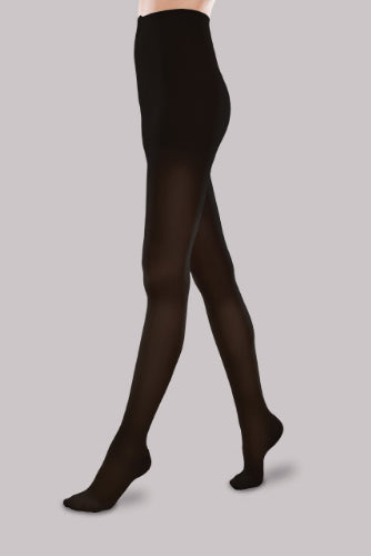 Lady wearing her Ease Sheer 30-40 mmHg compression pantyhose by Therafirm in the color black