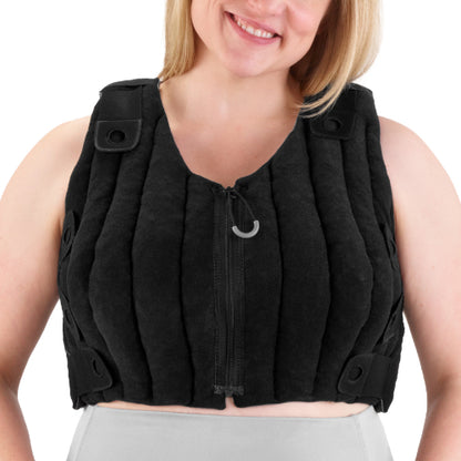 Lady showcasing the Solaris Tribute Wrap Bra in the color black.