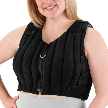 Lady wearing her Solaris Tribute Wrap Bra in the color black.