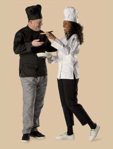 Two people cooking while wearing their Juzo Power Wool 15-20 mmHg compression socks