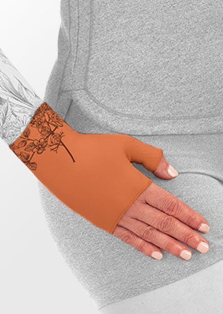 Juzo Soft Gauntlet with Thumb Stub in the Wildflower Henna Cinnamon Print