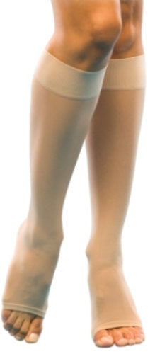 Sigvaris 120C Sheer Fashion, 15-20 mmHg, Knee High, Open Toe Color Honey