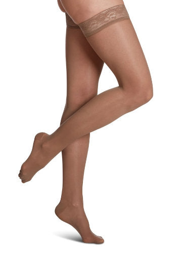 Sigvaris Fashionable Sheer 120N Closed Toe Thigh High Compression Stockings, 15-20 mmHg Color Honey