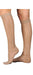 Lady wearing her Juzo Naturally Sheer Knee High Closed Toe 20-30 mmHg Compression Stockings in the color Beige 2101ADFF14