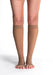 Female leg wearing Sigvaris 782CO Sheer Open Toe Knee High Compression Stockings in the color Cafe