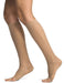 Female leg wearing Sigvaris 782CO Sheer Open Toe Knee High Compression Stockings in the color Golden