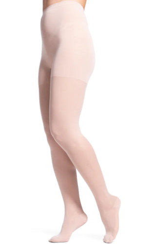 Woman wearing 782P Sheer Compression Pantyhose in the color Toasted Almond