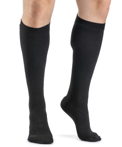 922C/S Sigvaris Dynaven Men's Ribbed Compression Knee High Socks 20-30 mmHg with Silicone Top Band Color Black