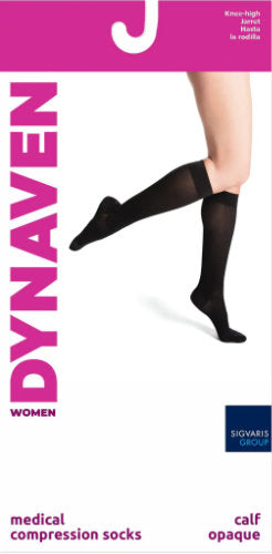 Sigvaris 971C Dynaven Opaque Women's Knee High Compression Stockings 15-20 mmHg Closed Toe Packaging