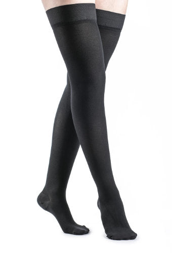 Sigvaris Soft Opaque Black Closed-Toe Thigh High Stockings 20-30
