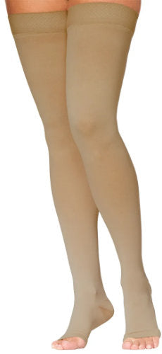 971NO Sigvaris Unisex Dynaven Opaque Open Toe Thigh High Compression Stockings 15-20 mmHg Color Light Beige