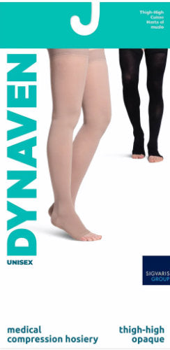 971NO Sigvaris Unisex Dynaven Opaque Open Toe Thigh High Compression Stockings 15-20 mmHg Packaging