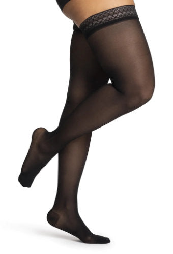 981N Sigvaris Dynaven Sheer Women's Closed Toe Thigh High Compression Stockings 15-20 mmHg Color Black