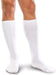 Man wearing his Cushioned Core-Spun Knee High Compression Socks in the color White
