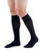 Male wearing his Medi Duomed Patriot Ribbed Compression Socks in the Color Navy