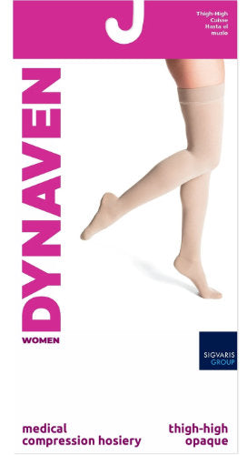 972N Women's Sigvaris Dynaven Closed Toe Thigh High 20-30 mmHg Compression Stockings Packaging