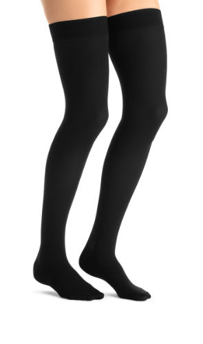 Jobst Opaque, 15-20 mmHg, Thigh High w/Silicone Dot Band, Closed Toe | Black Tight High Stockings | Compression Care Center 
