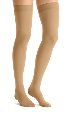 Jobst Opaque, 15-20 mmHg, Thigh High w/Silicone Dot Band, Closed Toe | Natural Closed Toe Stockings | Compression Care Center 