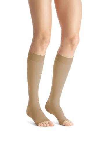 Jobst Opaque w/SoftFit, 30-40 mmHg, Knee High, Open Toe  | Beige Open Toe Stockings | Compression Care Center 