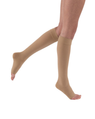 Ease Opaque Open-Toe Thigh Highs - 20-30mmHg Moderate Compression Stockings  (Sand, Medium Long)