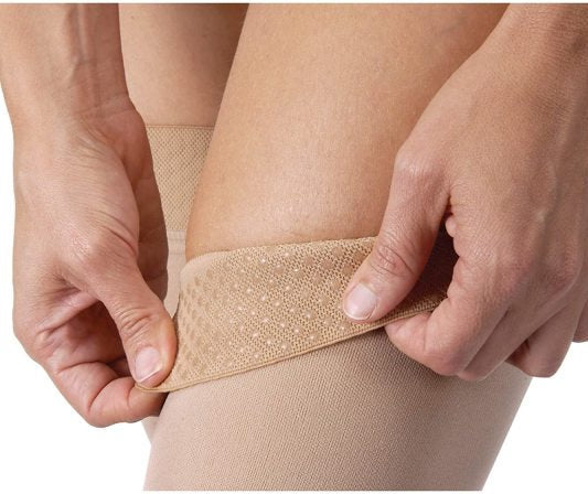 Jobst Relief, 15-20 mmHg, Thigh High, Silicone, Closed Toe | Beige Thigh High Stocking | Compression Care Center 
