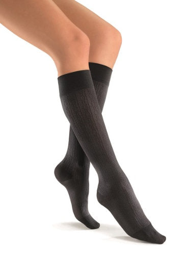 Jobst soSoft, 8-15 mmHg, Knee High, Brocade  | Black Brocade Stockings | Compression Care Center 