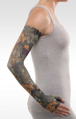 Juzo Soft Arm Sleeve in the TIGER JUNGLE Print. Available in 15-20 mmHg, 20-30 mmHg, and 30-40 mmHg Compression