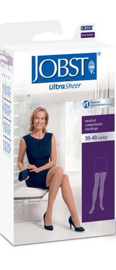 Jobst UltraSheer Compression Stockings 15-20 mmHg - Thigh High / Silicone  Dot Band / Closed Toe / Natural (Small)