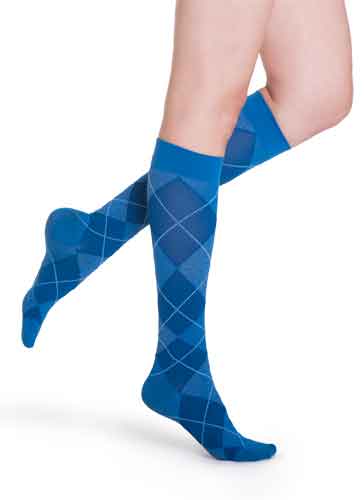 Sigvaris 143C Microfiber Shades Royal Blue Argyle Women's Compression Socks, 15-20 mmHg