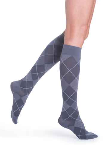 Sigvaris 143C Microfiber Shades Graphite Argyle Women's Compression Socks, 15-20 mmHg