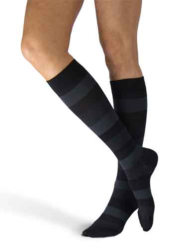 Sigvaris Microfiber Shades Unisex Stripe Socks, Color Onyx