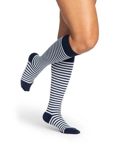Sigvaris Microfiber Shades Women's Stripe Socks, Color Mariner