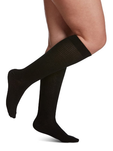 Sigvaris 146C Casual Cotton Knee High Compression Socks for Women, 15-20 mmHg, Color Black