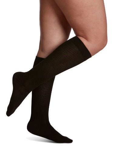 Sigvaris 146C Casual Cotton Knee High Compression Socks for Women, 15-20 mmHg, Color Brown
