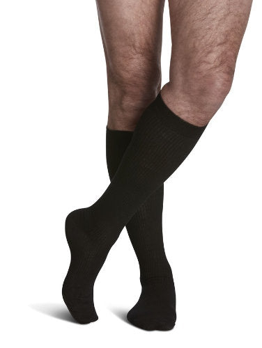 Sigvaris 186C Casual Cotton Knee High Compression Socks for Men, 15-20 mmHg, Color Black