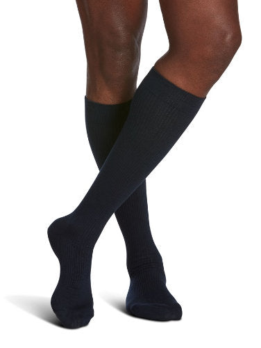 Sigvaris 186C Casual Cotton Knee High Compression Socks for Men, 15-20 mmHg, Color Navy
