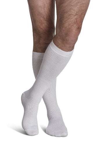Sigvaris 186C Casual Cotton Knee High Compression Socks for Men, 15-20 mmHg, Color White