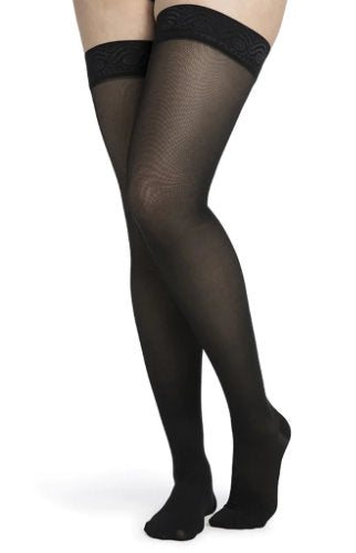 Sigvaris 752N Mid Sheer Thigh High Compression Stockings in the Color Black